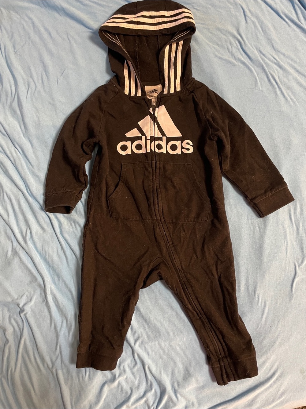 adidas Black Baby Hooded One-Piece with White Logo